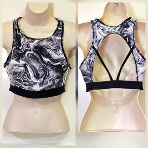 Adidas Aerosport Black/White Swirl Print Lightweight Sports Bra,M- A-C (Medium)